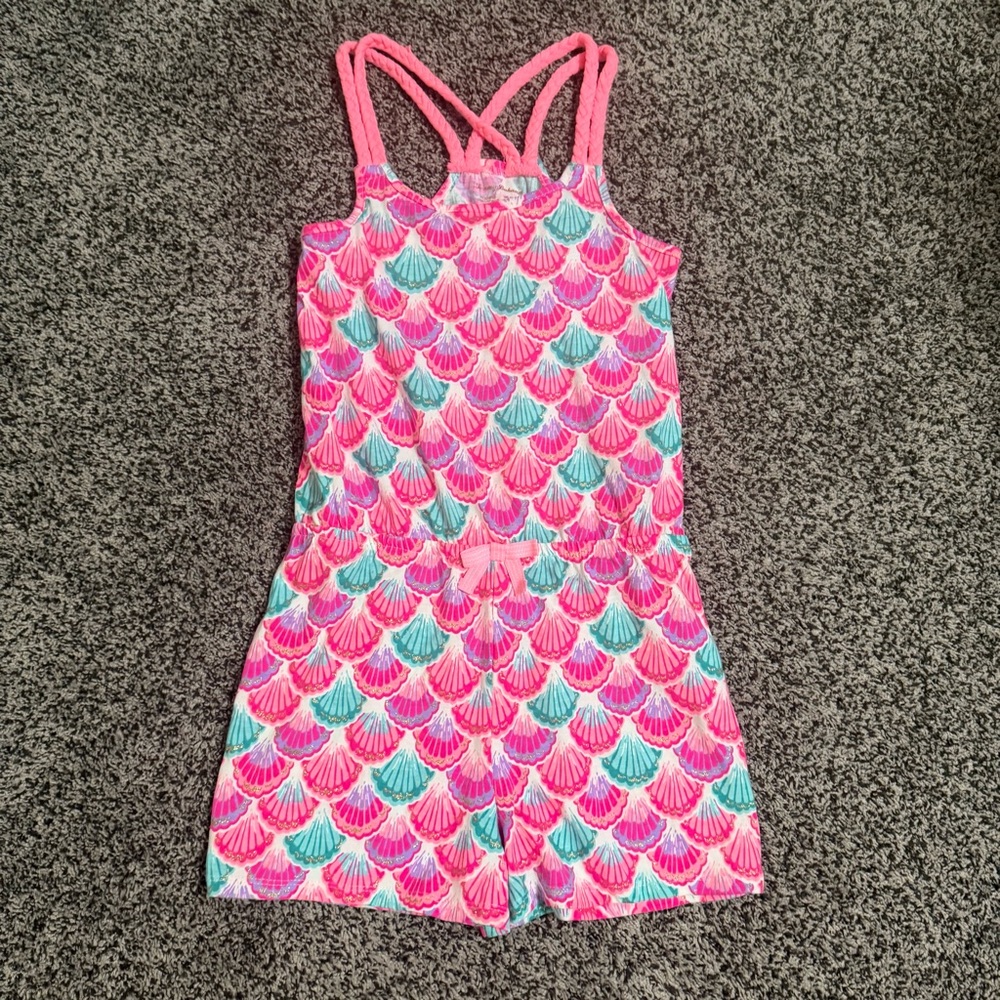 Tommy Bahama Girls' Pink & Blue Seashell Romper Jumpsuit size 12